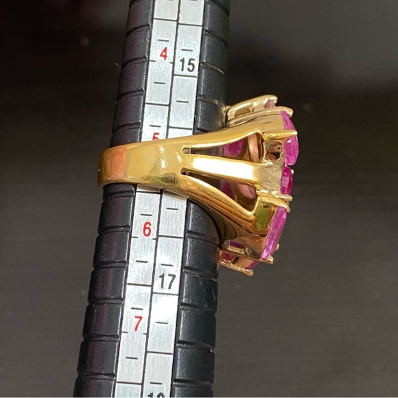 JC China Signed Pink Fuchsia Pink Cluster Crystal Cocktail Ring Size 5.5 - Picture 8 of 16